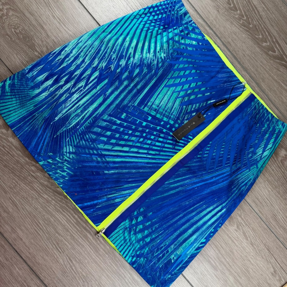 Elie Tahari Womens Elva Skirt Palm Print Plush Teal Blue Size 14